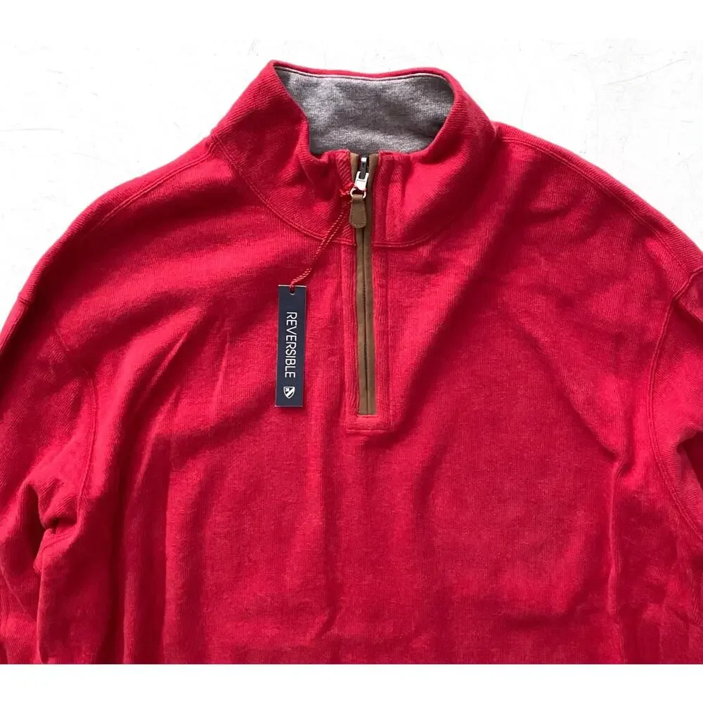 Cremieux Nwt Red Gray Reversible 1/4 Zip Cotton Pull Over Sweater 2XLT 2XT
